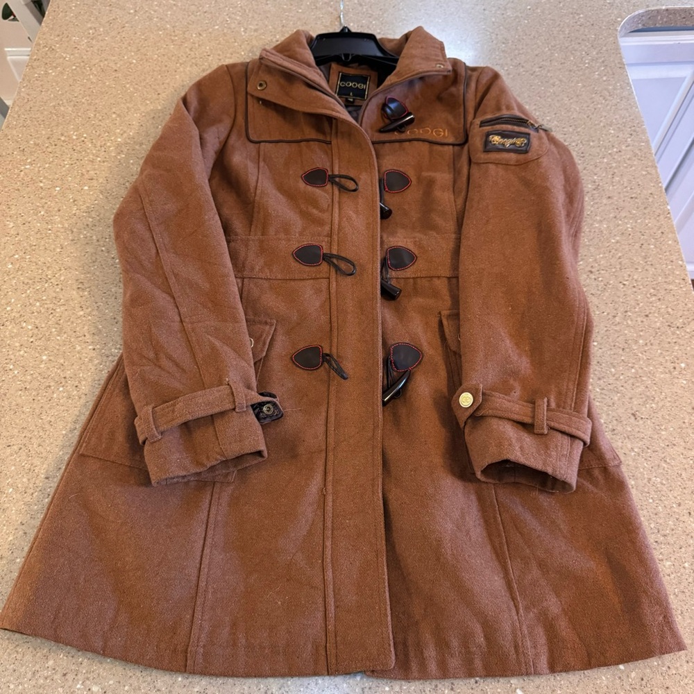 Coogi Womens Peacoat Size Large Tan Brown Button & Zip Down Warm Cozy - Picture 3 of 12